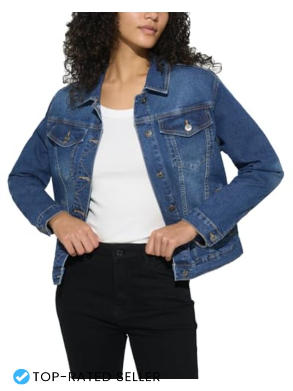 Women's Stretch Denim Jacket Trucker Jean Coat with Pockets